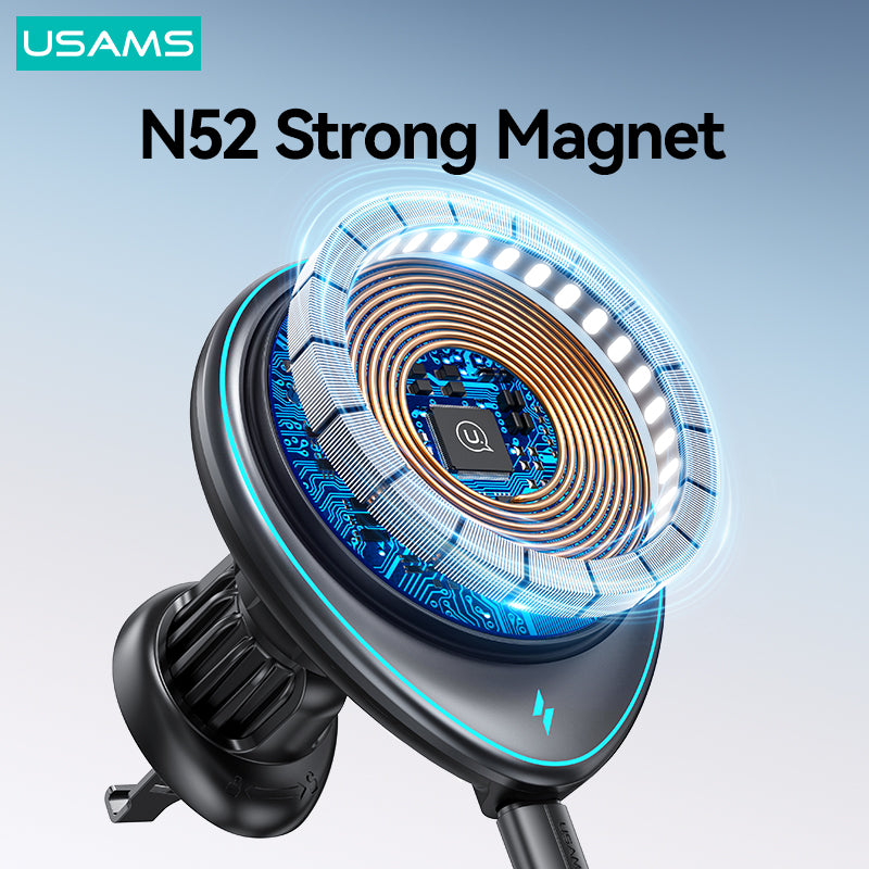 USAMS US-CD222 JC Series Car Magnetic Wireless Charger Air Vent Phone Charging Bracket USAMS US-CD222 JC Series Car Magnetic Wireless Charger Air Vent Phone Charging Bracket